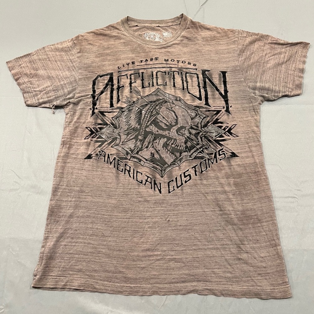 Affliction American Customs Mens XL T Shirt Brown Graphic Skull Biker MMA Y2K